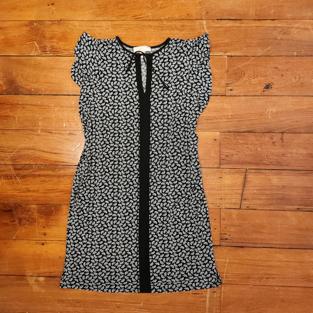 Flutter sleeve botanical dress black and white Michael Kors size M